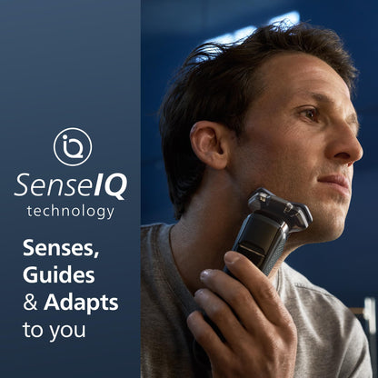 Philips Norelco 9400 Rechargeable Wet/Dry Electric Shaver with SenseIQ and Comfort Glide Ring Technology, Battery Powered, Silver, S9502/83 - 7DAY'S