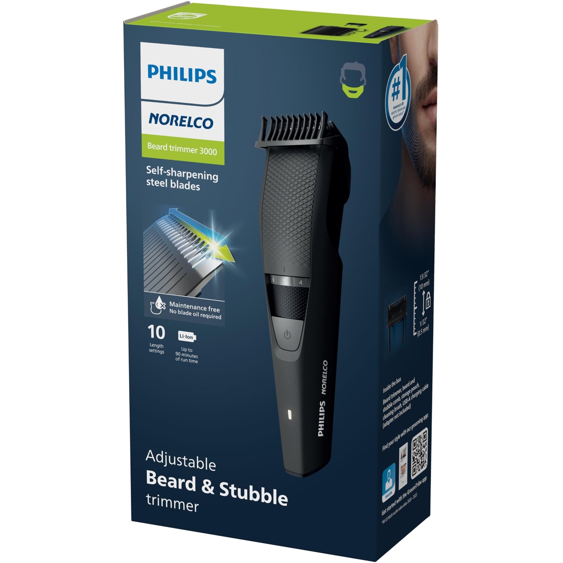 Philips Norelco Beard Trimmer and Hair Clipper, Cordless Grooming, Rechargeable, Adjustable Length, Beard Trimmer And Hair Clipper, No Blade Oil Needed, BT3210/41 - 7DAY'S