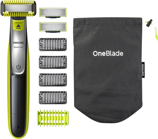 Philips OneBlade Hybrid Body and Face Stubble Trimmer with 4 x Lengths, 2 Extra Blade and Travel Pouch, - 7DAY'S