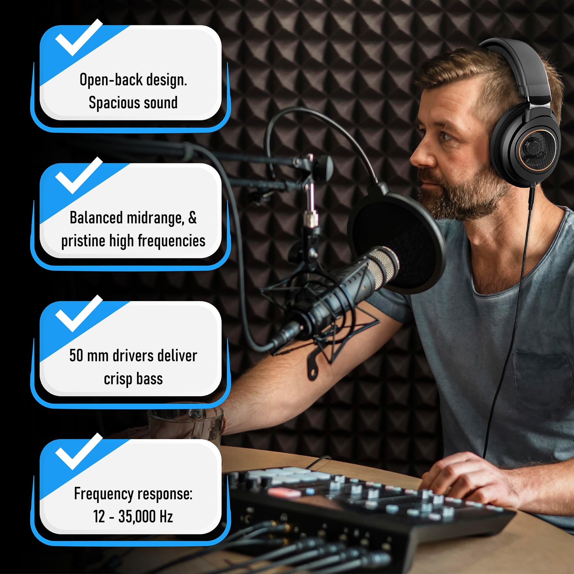 PHILIPS Over Ear Open Back Stereo Headphones Wired with Detachable Audio Jack, Studio Monitor Headphones for Recording Podcast DJ Music Piano Guitar (SHP9600) - 7DAY'S