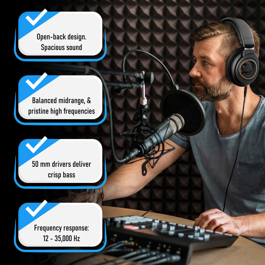 PHILIPS Over Ear Open Back Stereo Headphones Wired with Detachable Audio Jack, Studio Monitor Headphones for Recording Podcast DJ Music Piano Guitar (SHP9600) - 7DAY'S