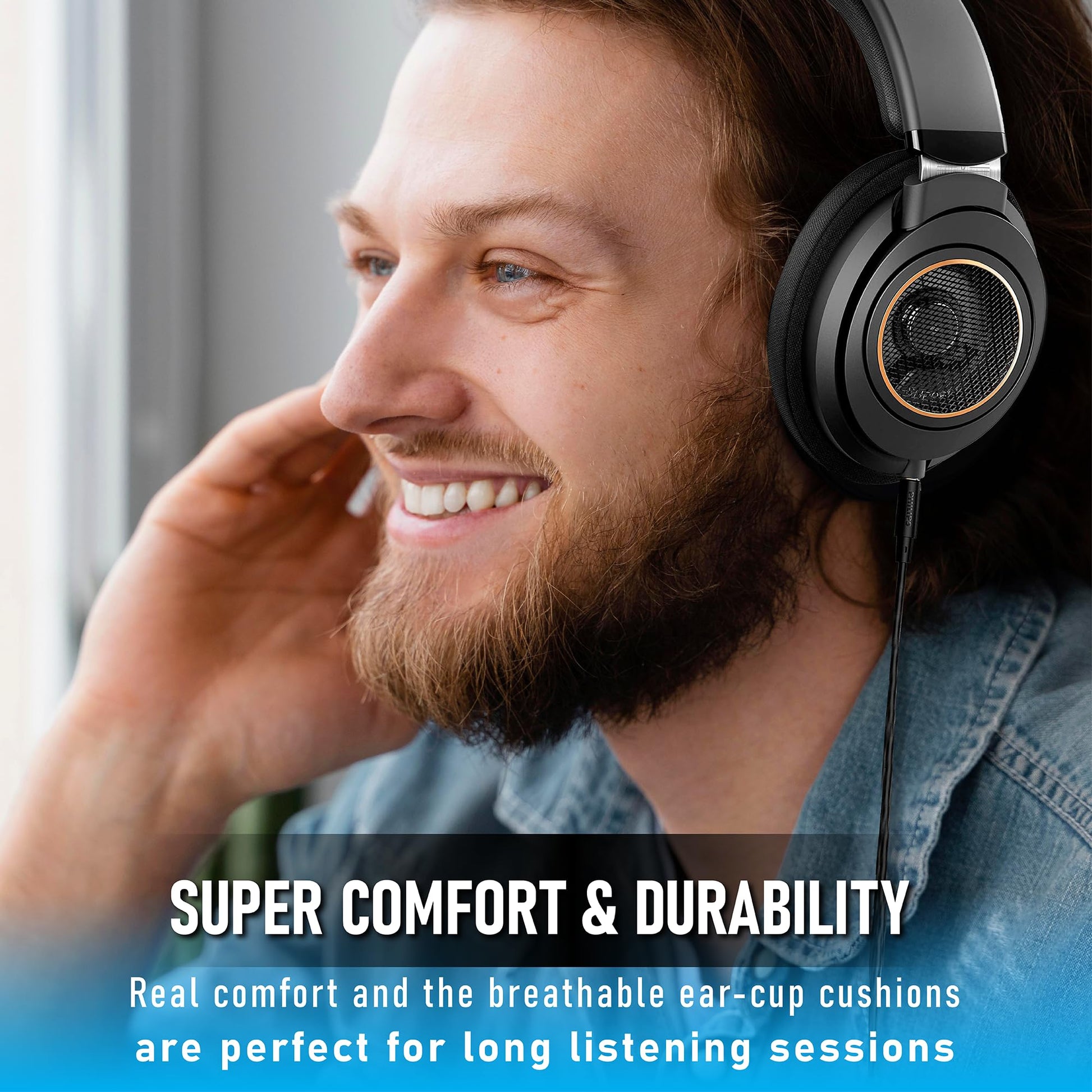 PHILIPS Over Ear Open Back Stereo Headphones Wired with Detachable Audio Jack, Studio Monitor Headphones for Recording Podcast DJ Music Piano Guitar (SHP9600) - 7DAY'S