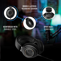 PHILIPS Over Ear Open Back Stereo Headphones Wired with Detachable Audio Jack, Studio Monitor Headphones for Recording Podcast DJ Music Piano Guitar (SHP9600) - 7DAY'S