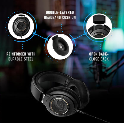 PHILIPS Over Ear Open Back Stereo Headphones Wired with Detachable Audio Jack, Studio Monitor Headphones for Recording Podcast DJ Music Piano Guitar (SHP9600) - 7DAY'S