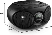 Philips Portable CD Player Boombox Radio CD Player Combo for Home, Stereo Sound Speakers and MP3/CD - R/RW Compatible, Programmable CD Player with FM Radio/USB/Headphone Jack/AUX Input - 7DAY'S