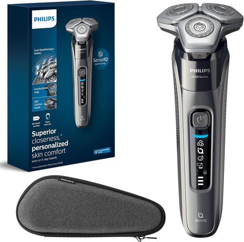 Philips Rechargeable Wet/Dry Electric Shaver Series 9000 with SenseIQ and Comfort Glide Ring Technology, Battery Powered, Silver