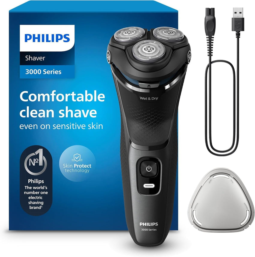 Philips Shaver for Men Series 3000 Rechargeable Wet/Dry Mens Electric Shavers Electric Razor for Men - Modern Steel Metallic - 7DAY'S