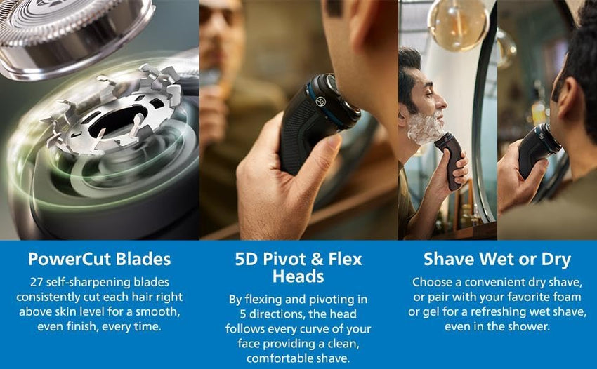 Philips Shaver for Men Series 3000 Rechargeable Wet/Dry Mens Electric Shavers Electric Razor for Men - Modern Steel Metallic - 7DAY'S