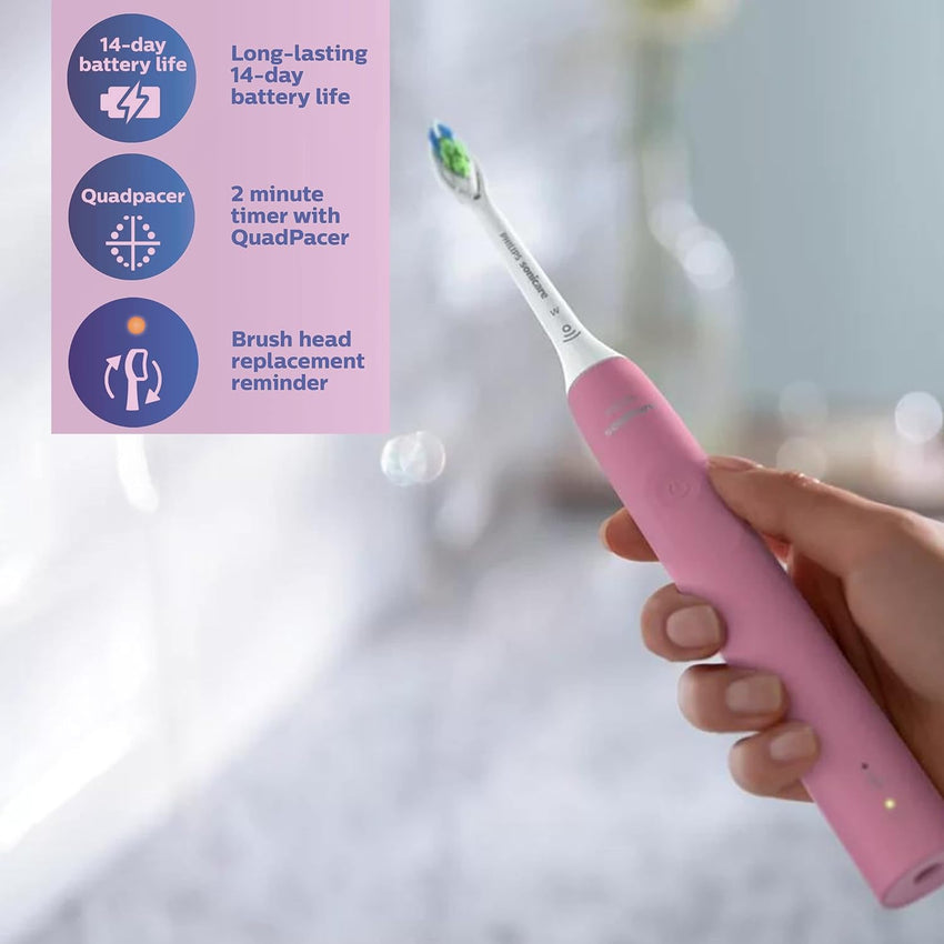 PHILIPS Sonicare Electric Toothbrush with DiamondClean Brush Head, Phillips Sonicare Rechargeable Toothbrush with Pressure Sensor, Travel Case, Sonic Electronic Toothbrush (Pink) - 7DAY'S