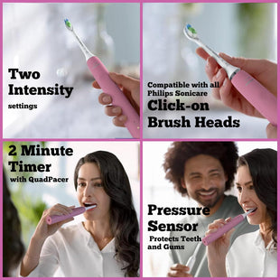 PHILIPS Sonicare Electric Toothbrush with DiamondClean Brush Head, Phillips Sonicare Rechargeable Toothbrush with Pressure Sensor, Travel Case, Sonic Electronic Toothbrush (Pink) - 7DAY'S