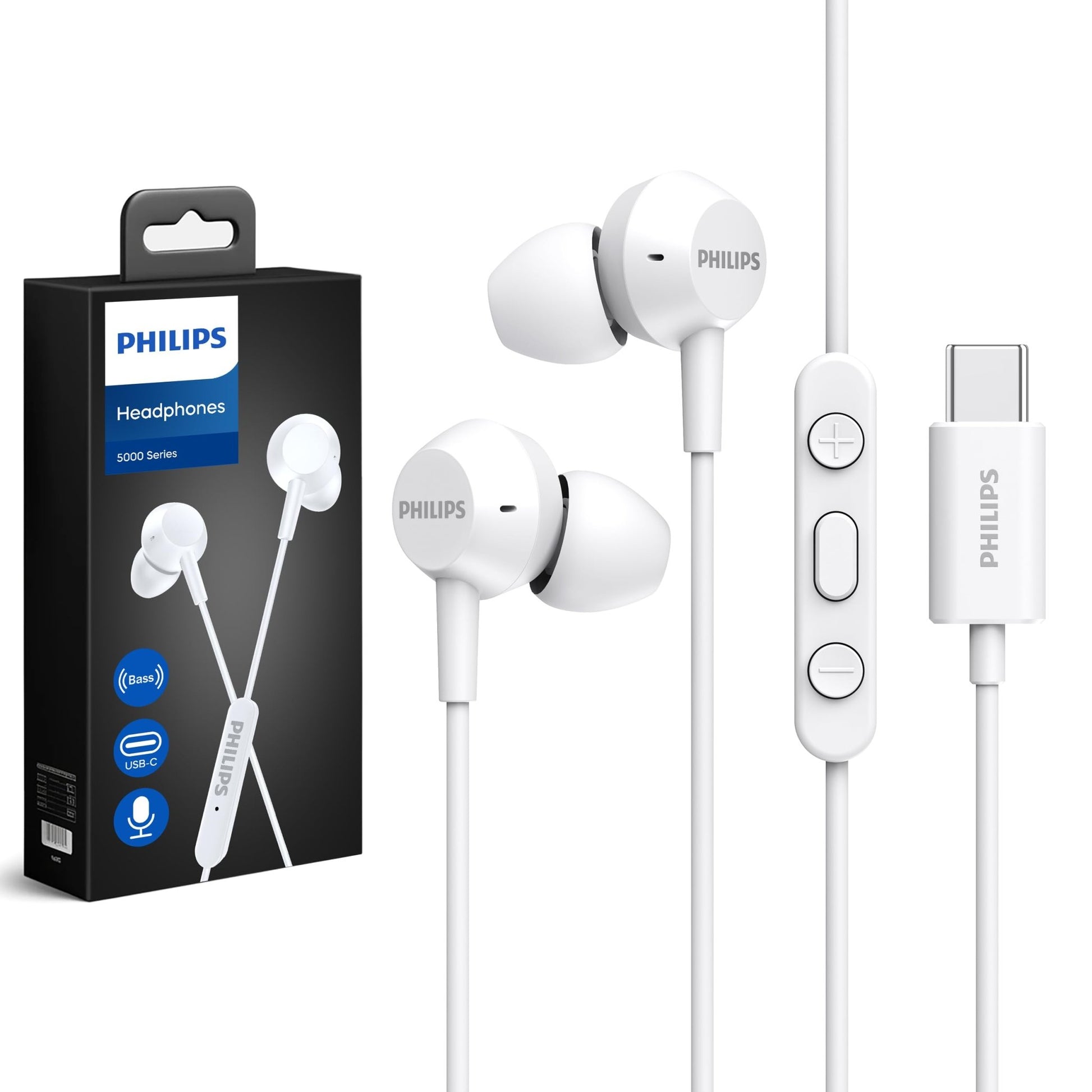 Philips USB C Earbuds Wired with Microphone, in Ear Type C Headphones with mic, Powerful Bass, Lightweight, USB - C Wired Earphones, 3 - Button in - line Remote Ear Buds (Black) - 7DAY'S