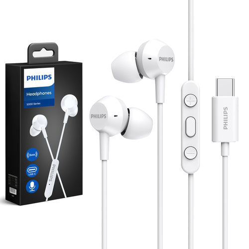 Philips USB C Earbuds Wired with Microphone, in Ear Type C Headphones with mic, Powerful Bass, Lightweight, USB-C Wired Earphones, 3-Button in-line Remote Ear Buds (Black)