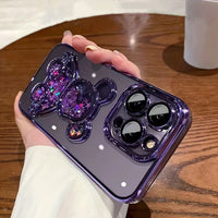 Phone Case Applicable To IPhone 14 Transparent Electroplating Three - dimensional Quicksand Violence Bear Mobile Phone Shell Apple 13 Lens Film 12 Protective Case - 7DAY'S