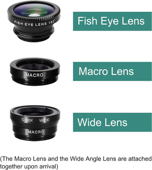 Phone Lens,by Ailun,3 in 1 Clip on 180 Degree Fish Eye Lens+0.65X Wide Angle+10X Macro Lens,Universal HD Camera Lens Kit for Mobile Phone,Cellphone,Smart Phone - 7DAY'S