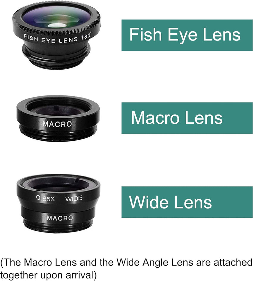 Phone Lens,by Ailun,3 in 1 Clip on 180 Degree Fish Eye Lens+0.65X Wide Angle+10X Macro Lens,Universal HD Camera Lens Kit for Mobile Phone,Cellphone,Smart Phone - 7DAY'S