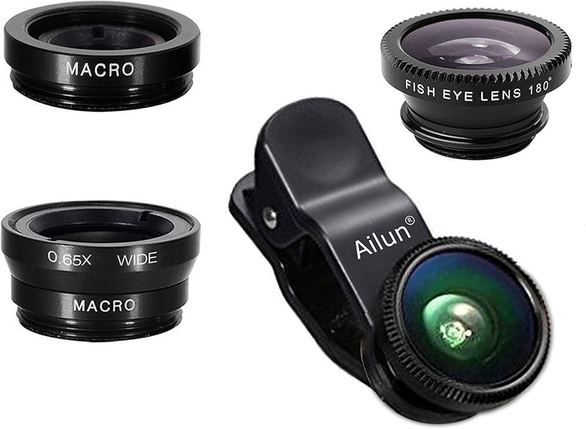 Phone Lens,by Ailun,3 in 1 Clip on 180 Degree Fish Eye Lens+0.65X Wide Angle+10X Macro Lens,Universal HD Camera Lens Kit for Mobile Phone,Cellphone,Smart Phone - 7DAY'S