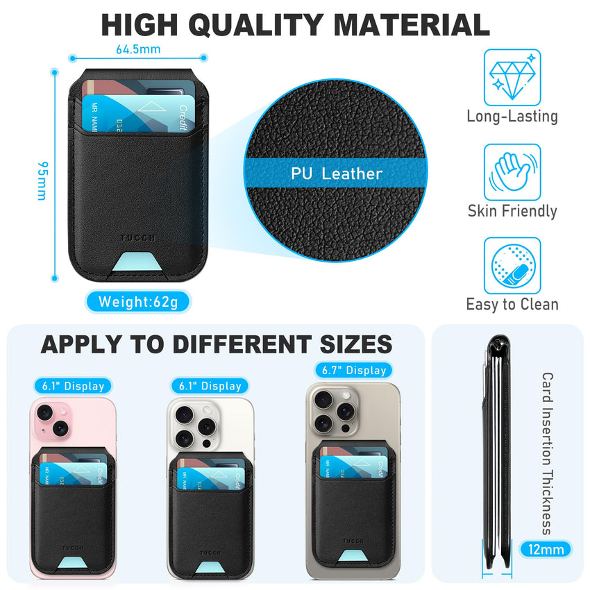 Phone Wallet with Adjustable Stand, [RFID Blocking] Credit Card Holder, Fit 5 Cards, PU Leather Magnetic Wallet for iPhone 16/15/14/13/12/Plus/Pro/Pro Max Series, Not for mini, Black - 7DAY'S
