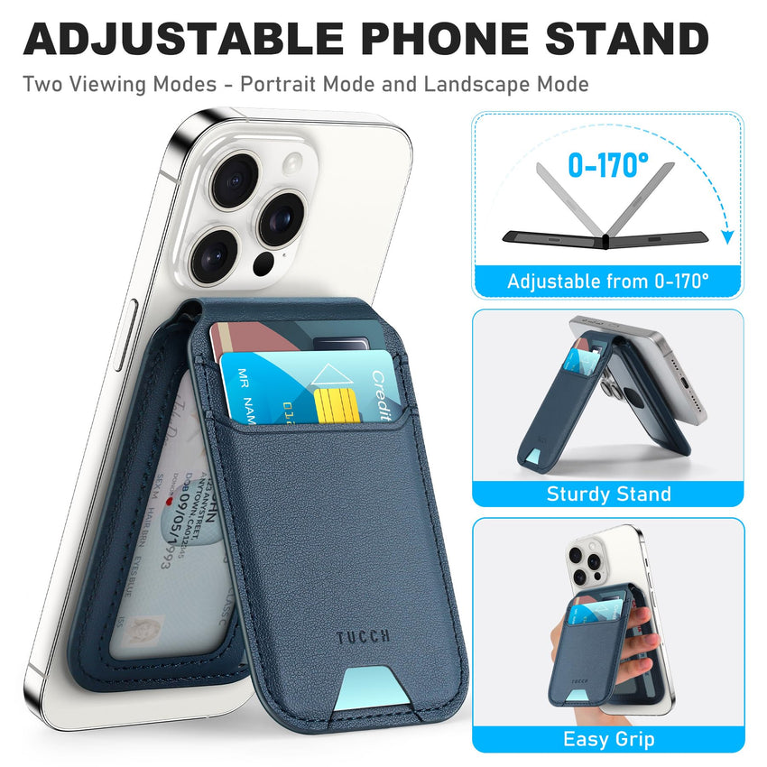 Phone Wallet with Adjustable Stand, [RFID Blocking] Credit Card Holder, Fit 5 Cards, PU Leather Magnetic Wallet for iPhone 16/15/14/13/12/Plus/Pro/Pro Max Series, Not for mini, Black - 7DAY'S