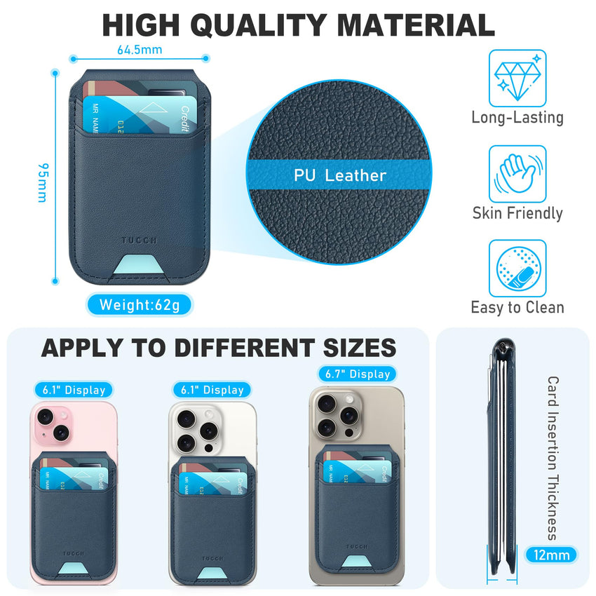 Phone Wallet with Adjustable Stand, [RFID Blocking] Credit Card Holder, Fit 5 Cards, PU Leather Magnetic Wallet for iPhone 16/15/14/13/12/Plus/Pro/Pro Max Series, Not for mini, Black - 7DAY'S