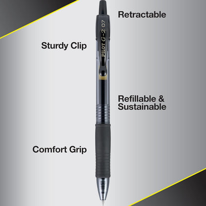 Pilot G2 Premium Gel Roller Pens 0.7, Fine Point Smooth Writing Pens Black, Pack of 12 - 7DAY'S