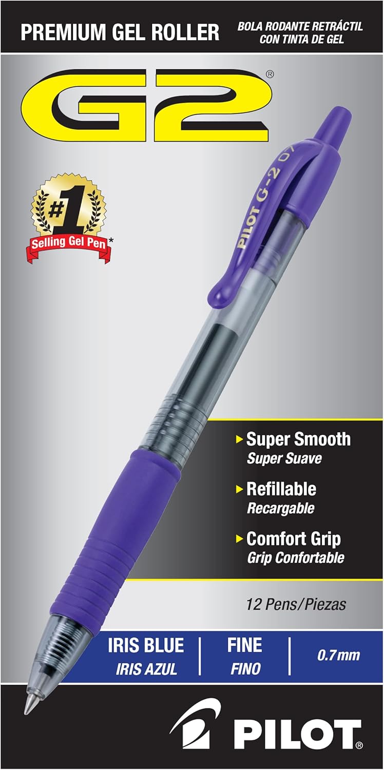 Pilot G2 Premium Gel Roller Pens 0.7, Fine Point Smooth Writing Pens Black, Pack of 12 - 7DAY'S