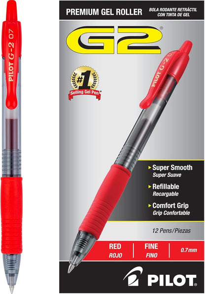 Pilot G2 Premium Gel Roller Pens 0.7, Fine Point Smooth Writing Pens Black, Pack of 12 - 7DAY'S