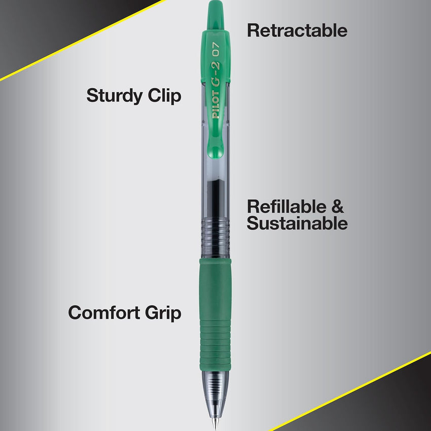 Pilot G2 Premium Gel Roller Pens 0.7, Fine Point Smooth Writing Pens Black, Pack of 12 - 7DAY'S