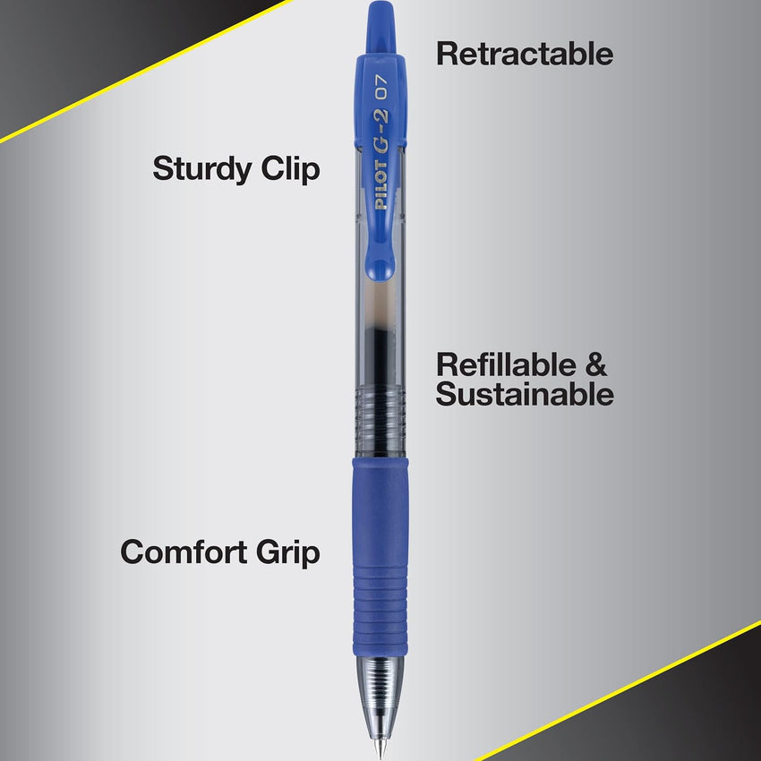 Pilot G2 Premium Gel Roller Pens 0.7, Fine Point Smooth Writing Pens Black, Pack of 12 - 7DAY'S