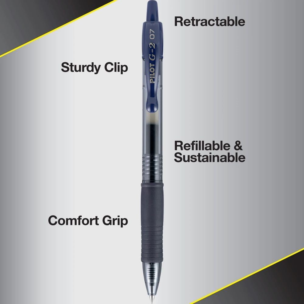 Pilot G2 Premium Gel Roller Pens 0.7, Fine Point Smooth Writing Pens Black, Pack of 12 - 7DAY'S