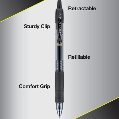 Pilot G2 Premium Gel Roller Pens 0.7, Fine Point Smooth Writing Pens Black, Pack of 12 - 7DAY'S