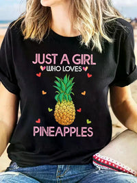 Pineapple Lover Women'S Tee Just A Girl Who Loves Pineapples T-Shirt Casual Short Sleeve Top For Spring & Summer, Women'S Clothing - 7DAY'S