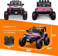 Pink 48.4" Large Ride On Car for Kids, Battery Powered Electric Car with 2 Seats, Remote Control, 14" Large Suspension Wheels, LED Lights, Music, Bluetooth for Boys & Girls - 7DAY'S