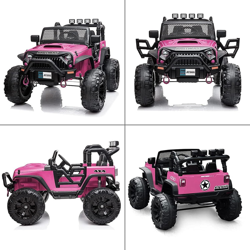 Pink 48.4" Large Ride On Car for Kids, Battery Powered Electric Car with 2 Seats, Remote Control, 14" Large Suspension Wheels, LED Lights, Music, Bluetooth for Boys & Girls - 7DAY'S