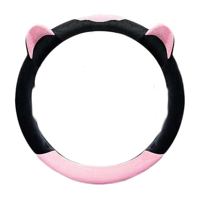 Pink Cat Ear Winter Plush Steering Wheel Cover Warm Car Wheel Protector Universal Car Accessories for Women - 7DAY'S
