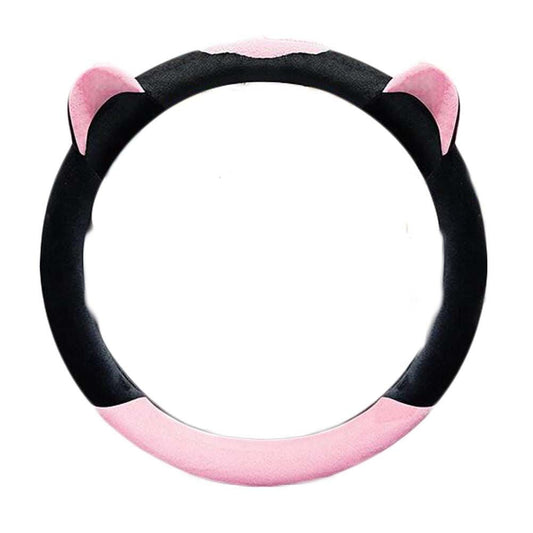 Pink Cat Ear Winter Plush Steering Wheel Cover Warm Car Wheel Protector Universal Car Accessories for Women - 7DAY'S