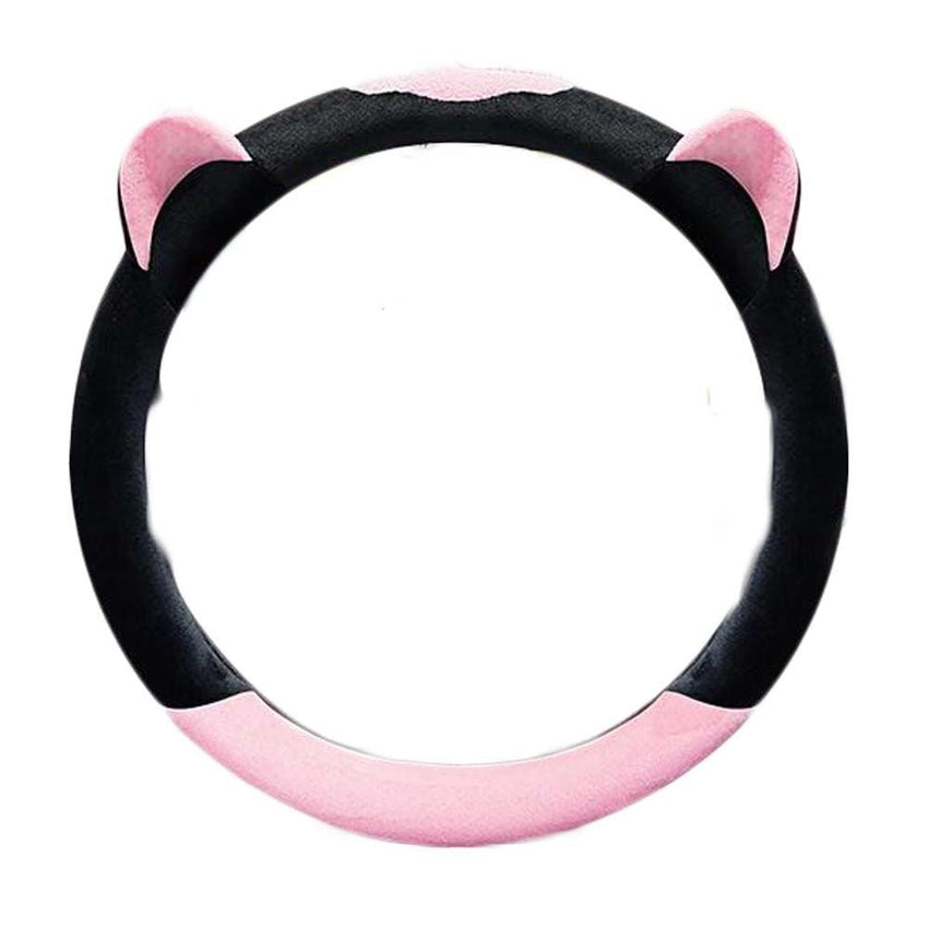 Pink Cat Ear Winter Plush Steering Wheel Cover Warm Car Wheel Protector Universal Car Accessories for Women - 7DAY'S