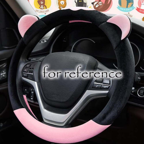 Pink Cat Ear Winter Plush Steering Wheel Cover Warm Car Wheel Protector Universal Car Accessories for Women - 7DAY'S