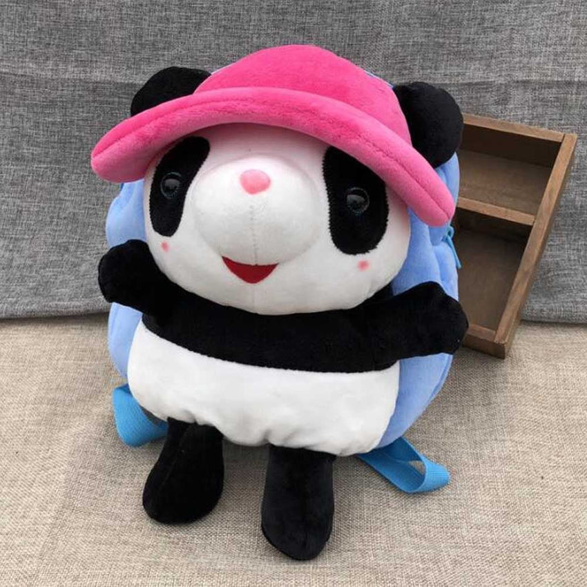 Pink Hat Panda Kids Shoulder Bag Plush Backpack Blue Snacks Travel Backpack Small School Bag - 7DAY'S