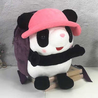 Pink Hat Panda Kids Shoulder Bag Plush Backpack Purple Snacks Travel Backpack Small School Bag - 7DAY'S