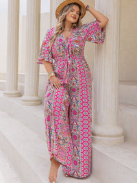 Plus Size Printed Half Sleeve Wide Leg Jumpsuit - 7DAY'S