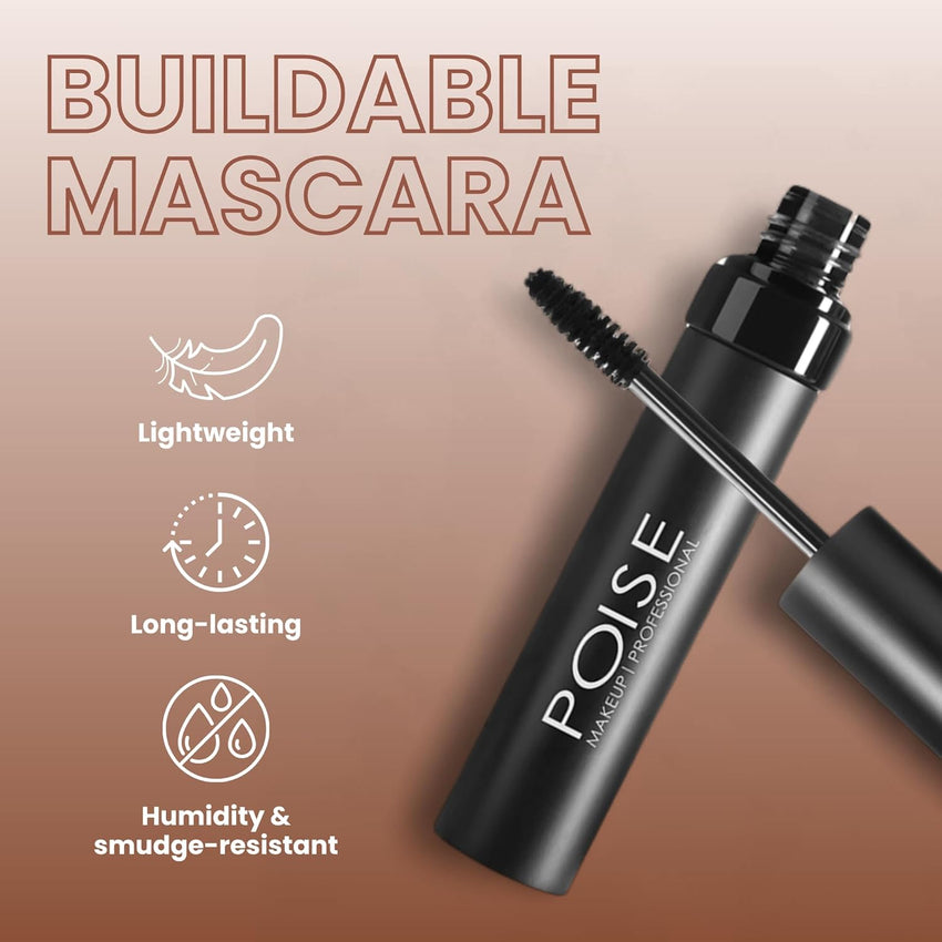 POISE Makeup HD Mascara Water - Resistant Formula | Extended Volume Fullness and Lash Definition Humidity and Smudge - Proof Eye Lashes Mascara, Black - 7DAY'S
