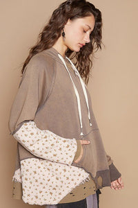 POL Floral Patchwork Distressed Drawstring Hoodie - 7DAY'S