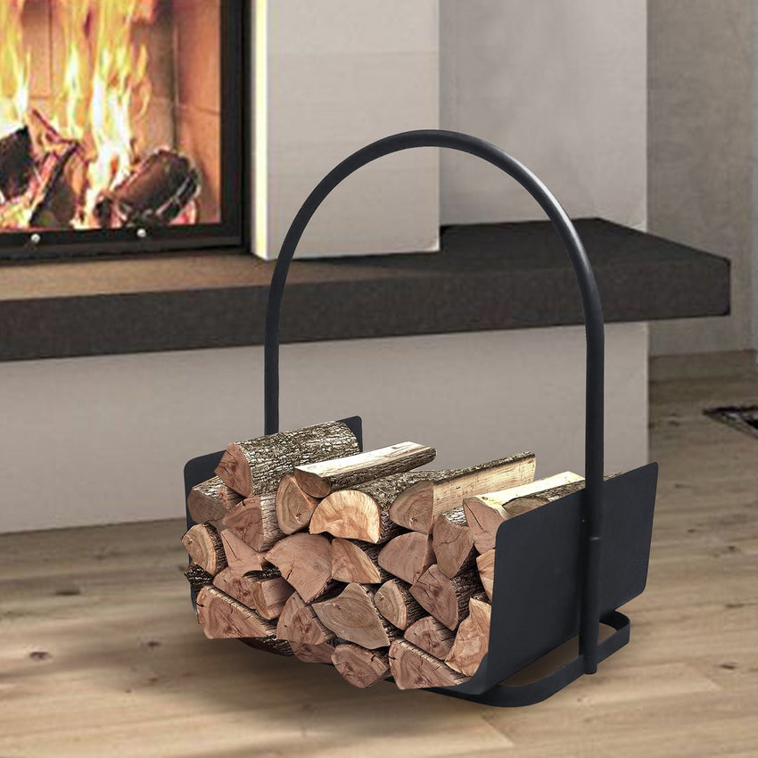 Portable Fireplace Log Holder, Firewood Storage Log Baskets with Handles, Black - 7DAY'S