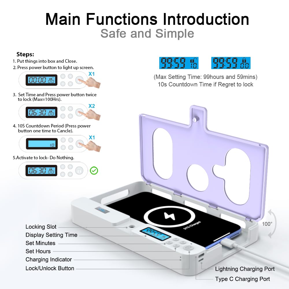 Portable Smart Auto Phone Timer Lock Box for iPhone and Android Phones, Self - Control Timer Locker to Help Kids,Students, Adults Focus Back,Prevent Excessive Games, Mobile Phone Addiction(New) - 7DAY'S