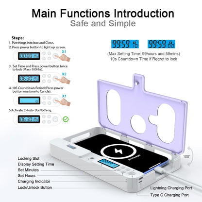 Portable Smart Auto Phone Timer Lock Box for iPhone and Android Phones, Self - Control Timer Locker to Help Kids,Students, Adults Focus Back,Prevent Excessive Games, Mobile Phone Addiction(New) - 7DAY'S