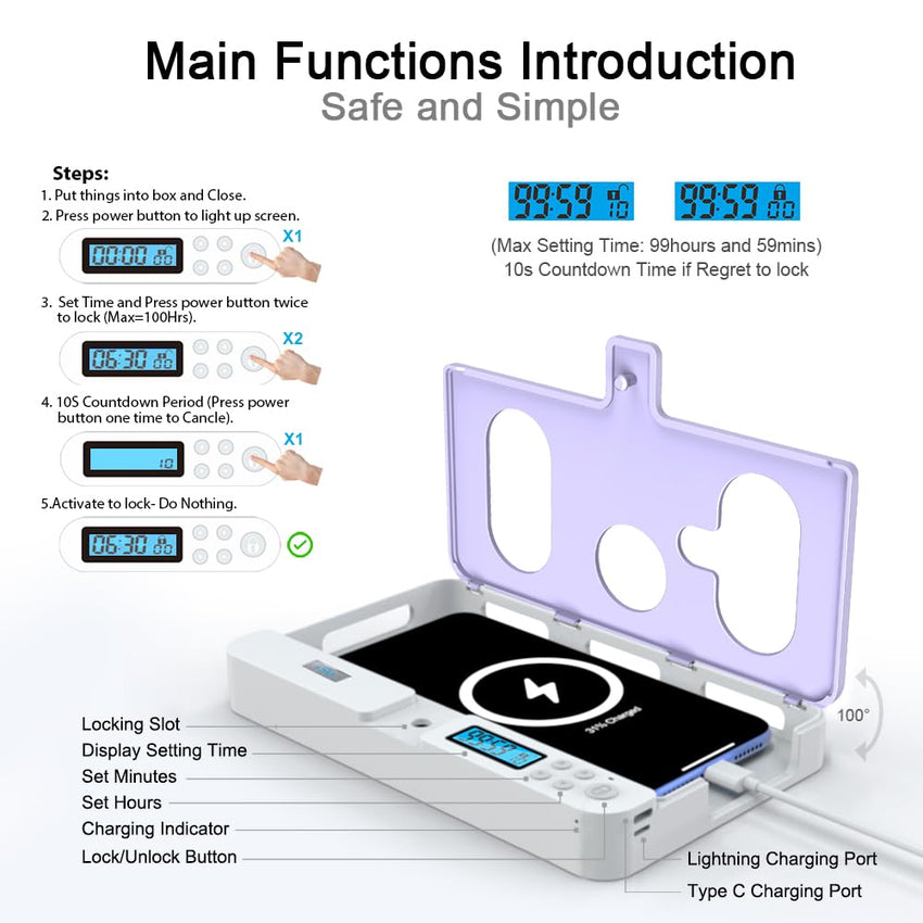 Portable Smart Auto Phone Timer Lock Box for iPhone and Android Phones, Self - Control Timer Locker to Help Kids,Students, Adults Focus Back,Prevent Excessive Games, Mobile Phone Addiction(New) - 7DAY'S