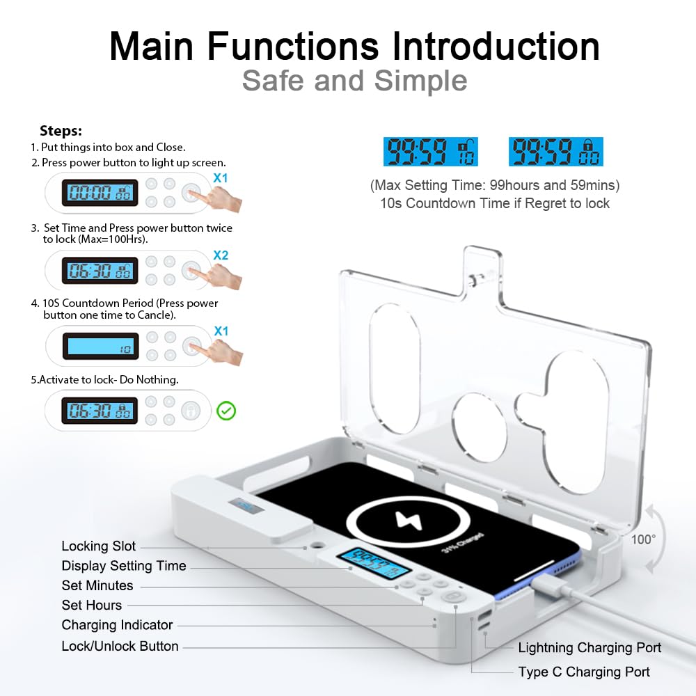 Portable Smart Auto Phone Timer Lock Box for iPhone and Android Phones, Self - Control Timer Locker to Help Kids,Students, Adults Focus Back,Prevent Excessive Games, Mobile Phone Addiction(New) - 7DAY'S