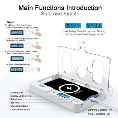 Portable Smart Auto Phone Timer Lock Box for iPhone and Android Phones, Self - Control Timer Locker to Help Kids,Students, Adults Focus Back,Prevent Excessive Games, Mobile Phone Addiction(New) - 7DAY'S