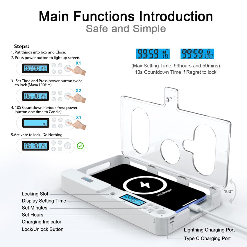 Portable Smart Auto Phone Timer Lock Box for iPhone and Android Phones, Self - Control Timer Locker to Help Kids,Students, Adults Focus Back,Prevent Excessive Games, Mobile Phone Addiction(New) - 7DAY'S