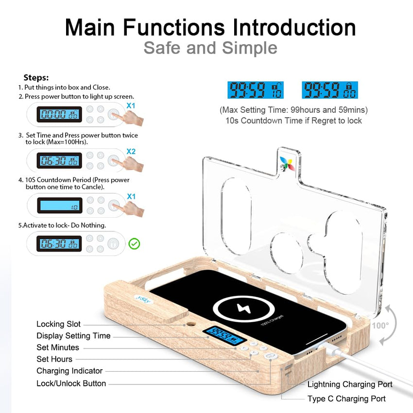 Portable Smart Auto Phone Timer Lock Box for iPhone and Android Phones, Self - Control Timer Locker to Help Kids,Students, Adults Focus Back,Prevent Excessive Games, Mobile Phone Addiction(New) - 7DAY'S